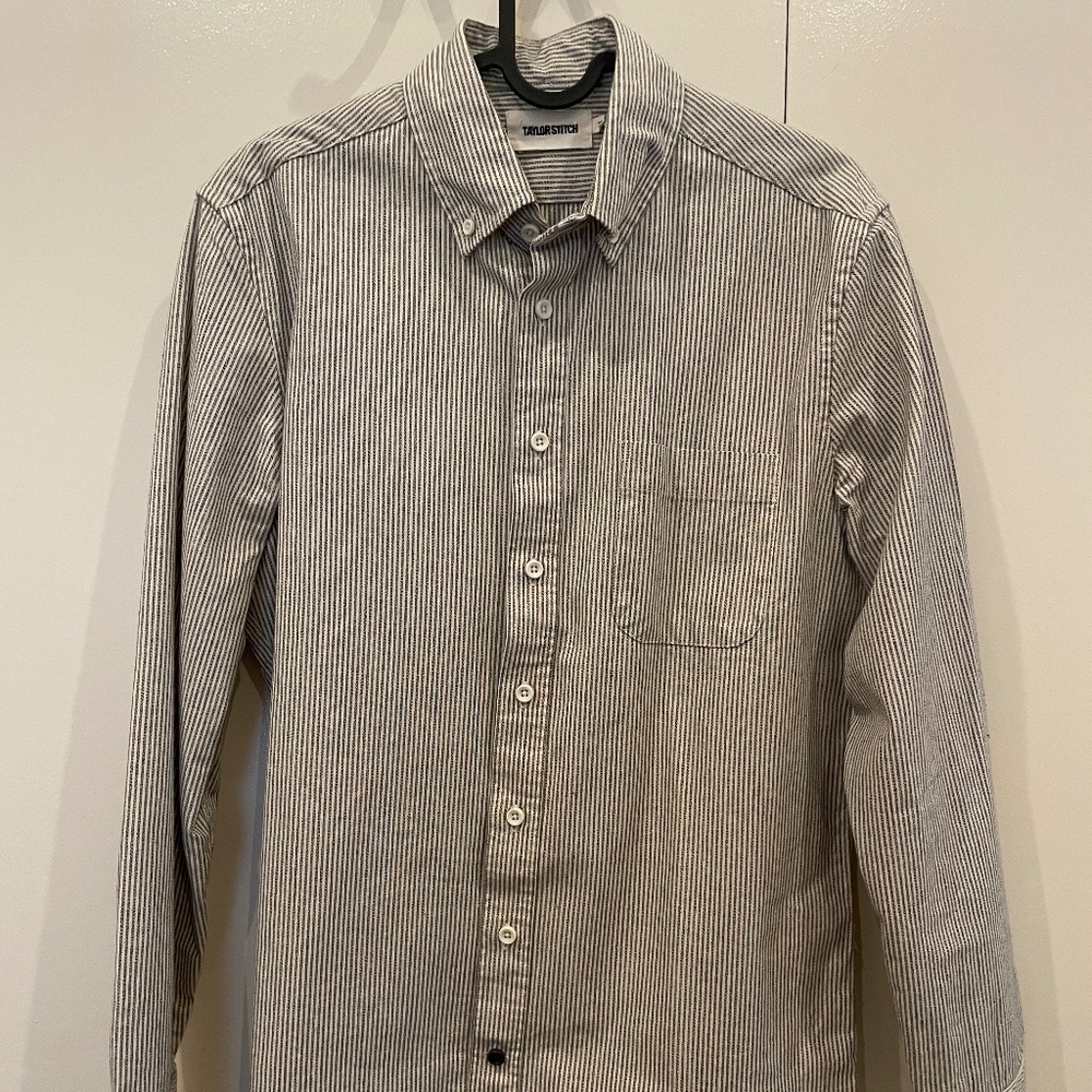 Taylor Stitch The Jack Shirt in Coal Jaspe University Stripe Oxford, XS/36